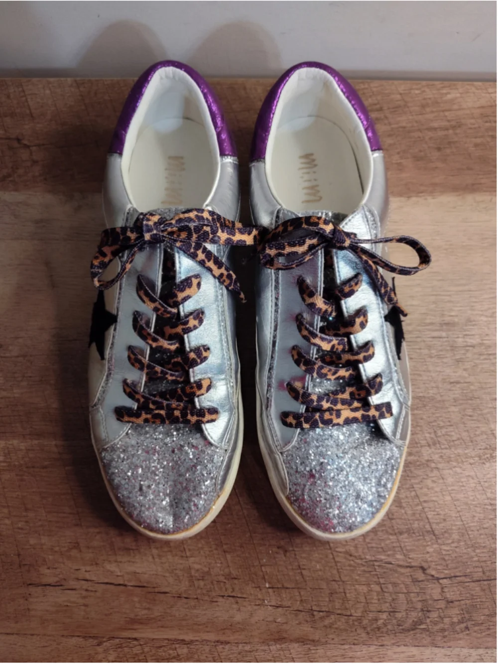 Women's Miim Silver and Purple Glitter Sneakers